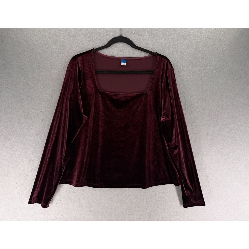 Old Navy Velvet Top Womens 2X Burgundy Square Neck Whimsigoth Romantic Moody
